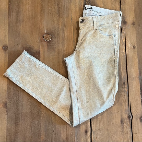RARE Alice + Olivia Baby Blue With Gold Metallic Shimmer Skinny Jeans - Picture 1 of 9